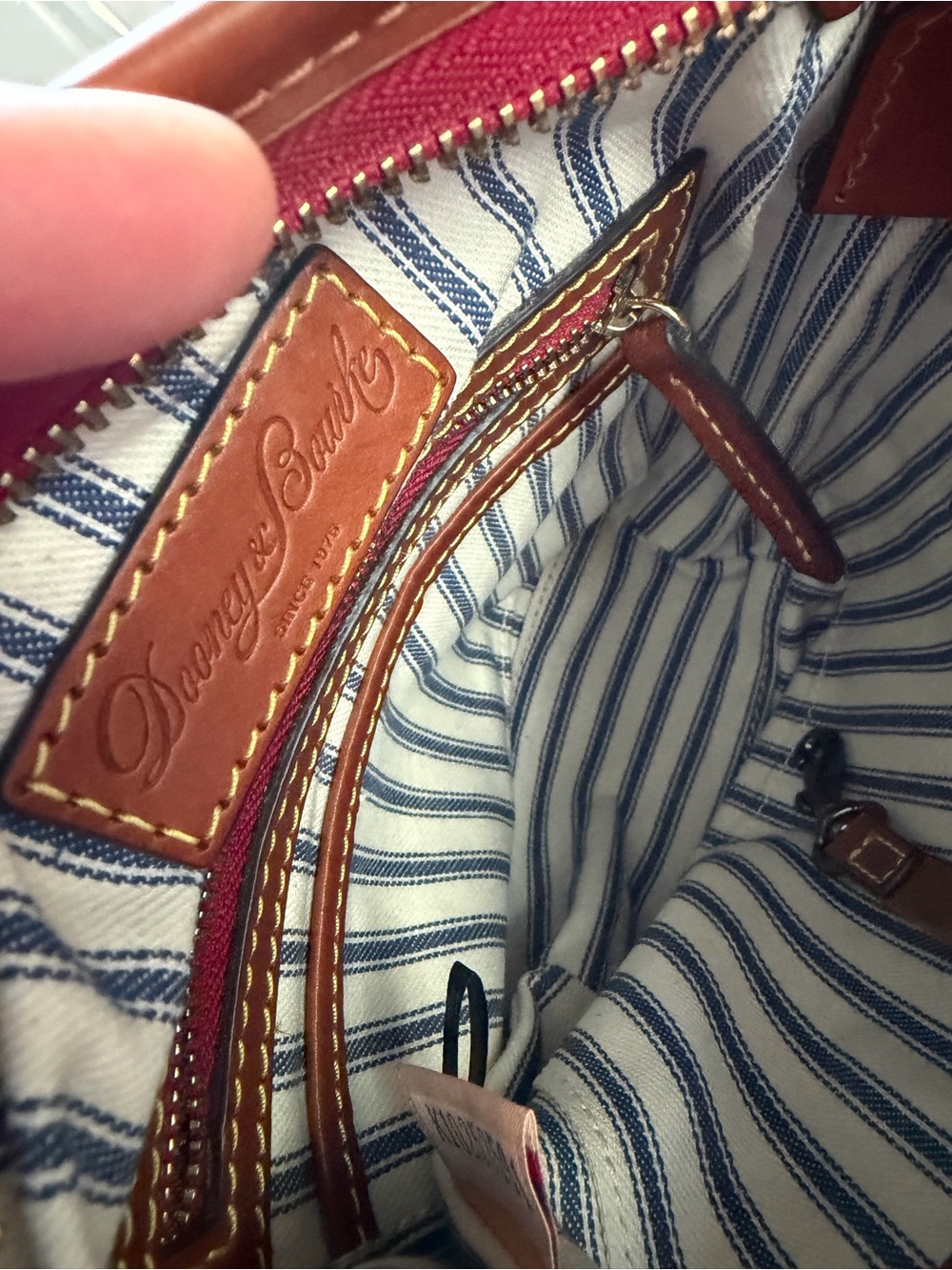 Dooney & Bourke Navy Crossbody with Brown Leather Trim and Red Accent - Picture 13 of 14